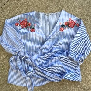 Embroidered wrap around blouse